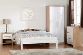 SEVILLE 2 DOOR WARDROBE CHEST AND BEDSIDE - WHITE GLOSS