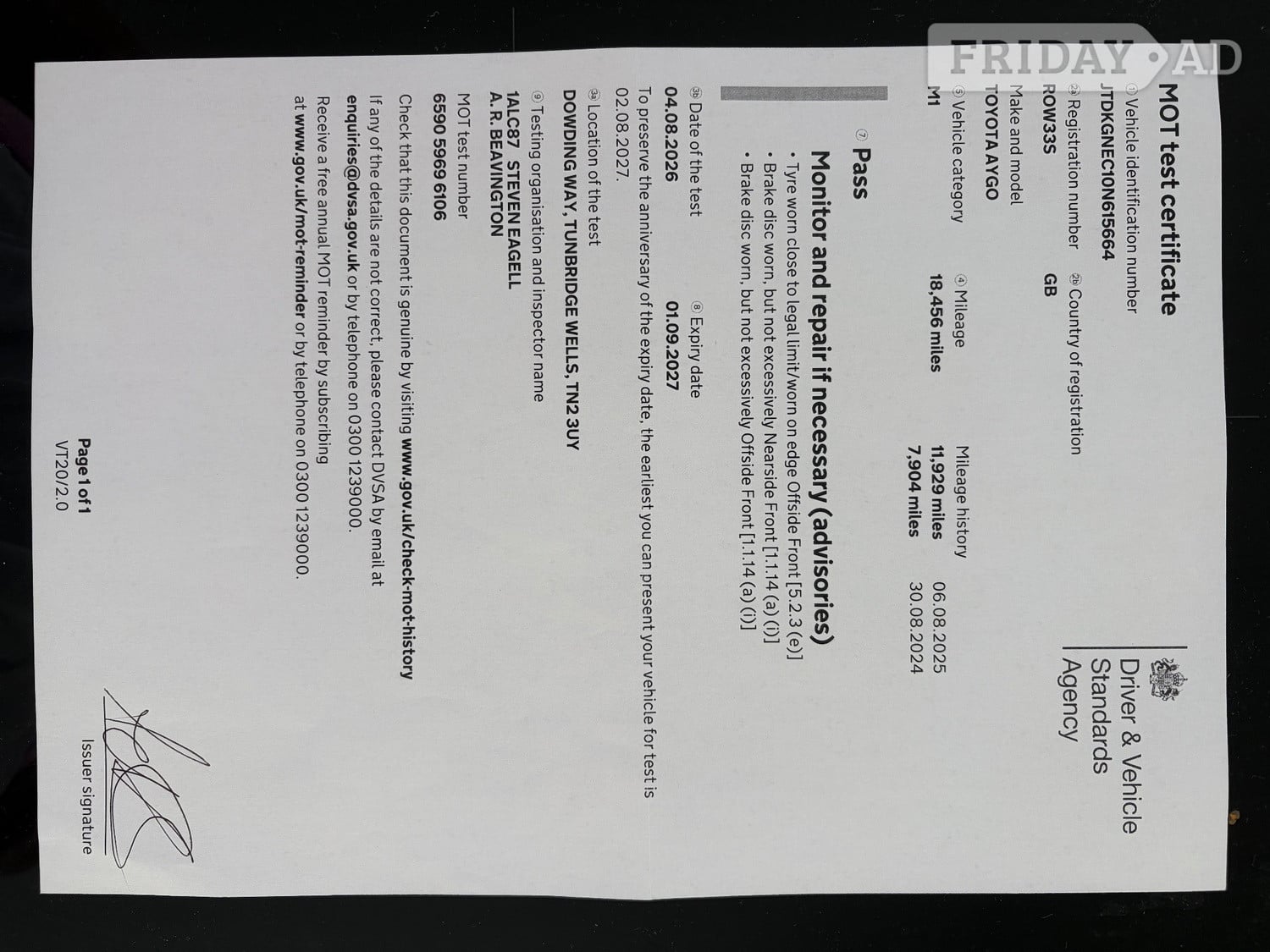 Aygo X-Trend VVT. MOT to1.09.27 in Uckfield