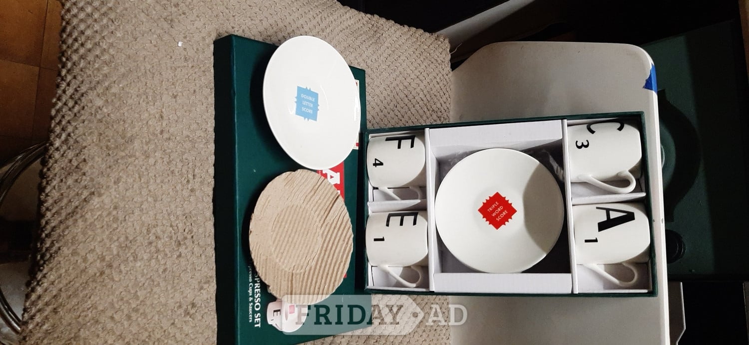 Expresso cup set & sausers SCRABBLE