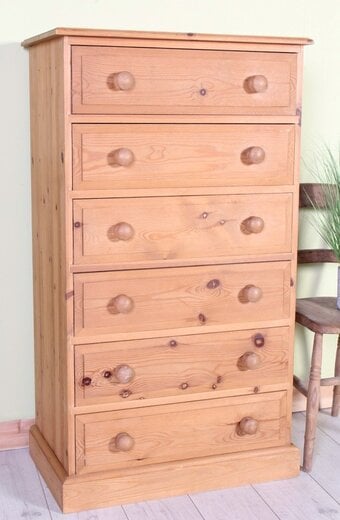 UK Delivery - Tall Farmhouse Pine Chest Of Drawers 6 Drawers