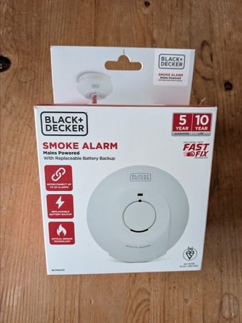 2 Brand new boxed Black and Decker mains powered smoke alarms 