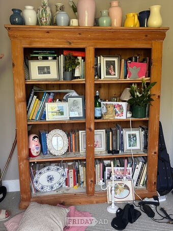 Very large pine antique storage shelves originally school