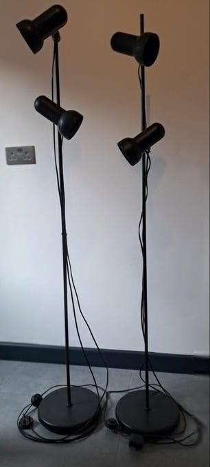 PAIR OF TWIN ADJUSTABLE SPOTLIGHTS FLOOR STANDING RETRO USED