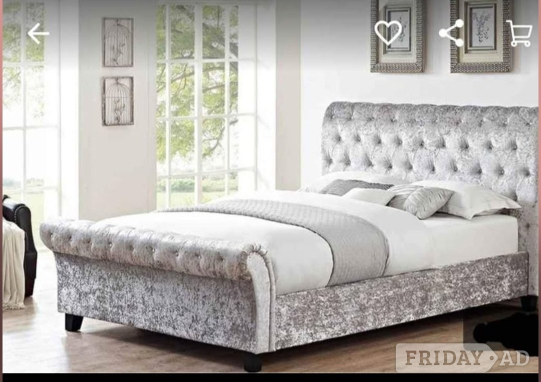 Brighton Crushed velvet sleigh bed Double 