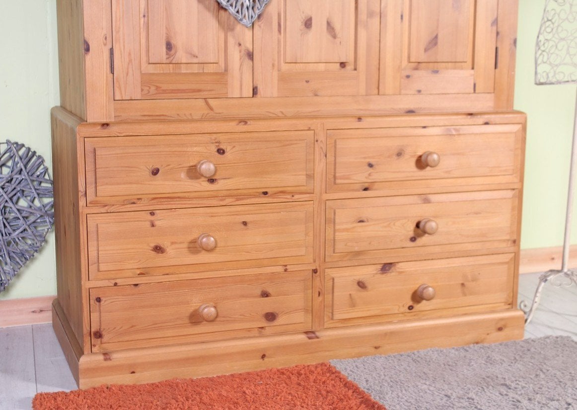 Hailsham UK Delivery - Large Waxed Farmhouse Pine Wardrobe With 6 Drawers