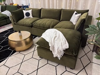 Daals Lutyens Moss Green Velvet 4 Seater Sofa, Modular Olive Gree