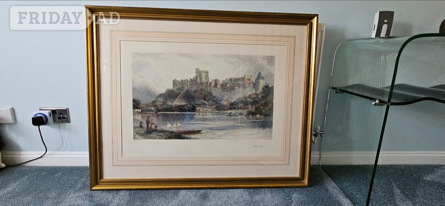 Large Framed Landscape Etching of Windsor Castle, David R E Law in Littlehampton