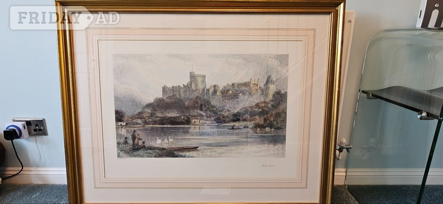 Large Framed Landscape Etching of Windsor Castle, David R E Law