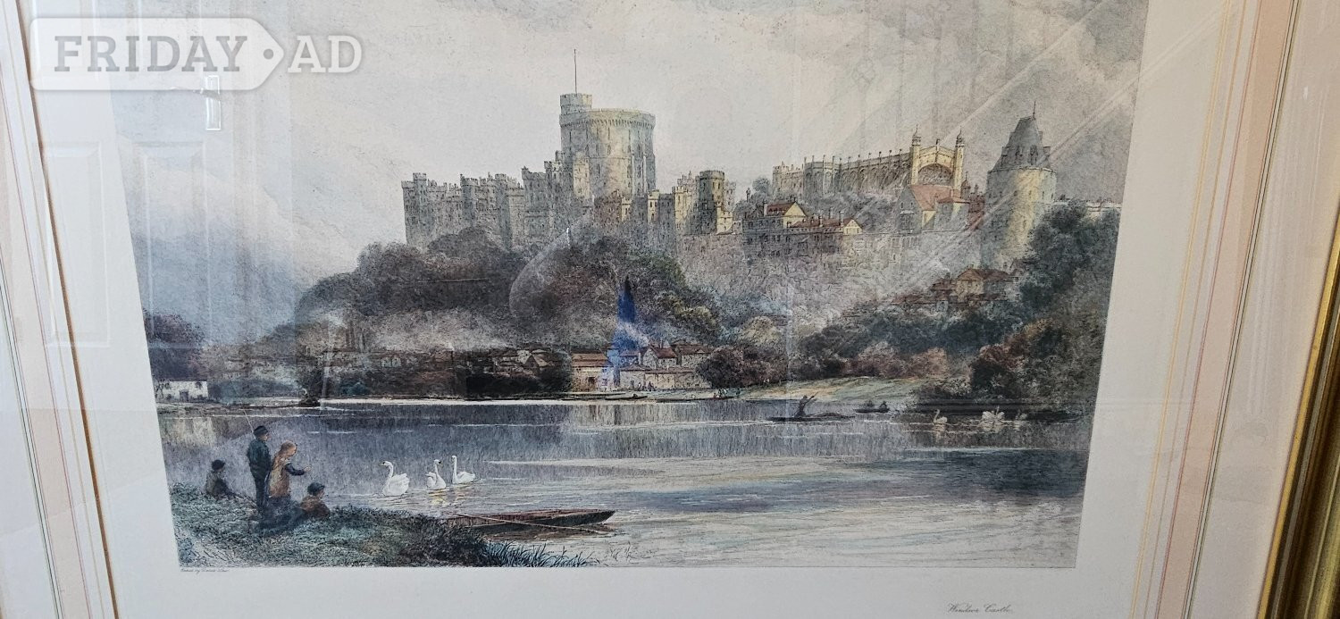 Littlehampton Large Framed Landscape Etching of Windsor Castle, David R E Law