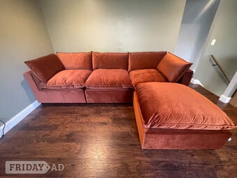 Hudson Burnt Orange Velvet 4x Seater Corner Sofa, Modular Modern 
