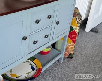 Elegant Sea-Blue Cabinet with Mahogany Wood Top (Exceptional)
