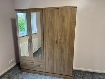 NEVADA 4 DOOR 2 DRAWER MIRRORED WARDROBE BEDROOM SET IN RUSTICOAK
