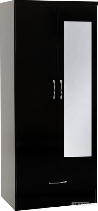 NEVADA 2 DOOR 1 DRAWER WARDROBE WITH MIRROR IN BLACK 