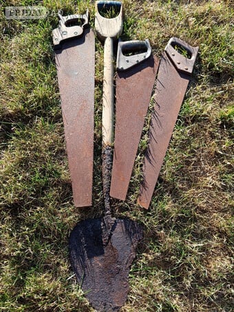 Vintage Spade, Vintage Saws and Butterfly
