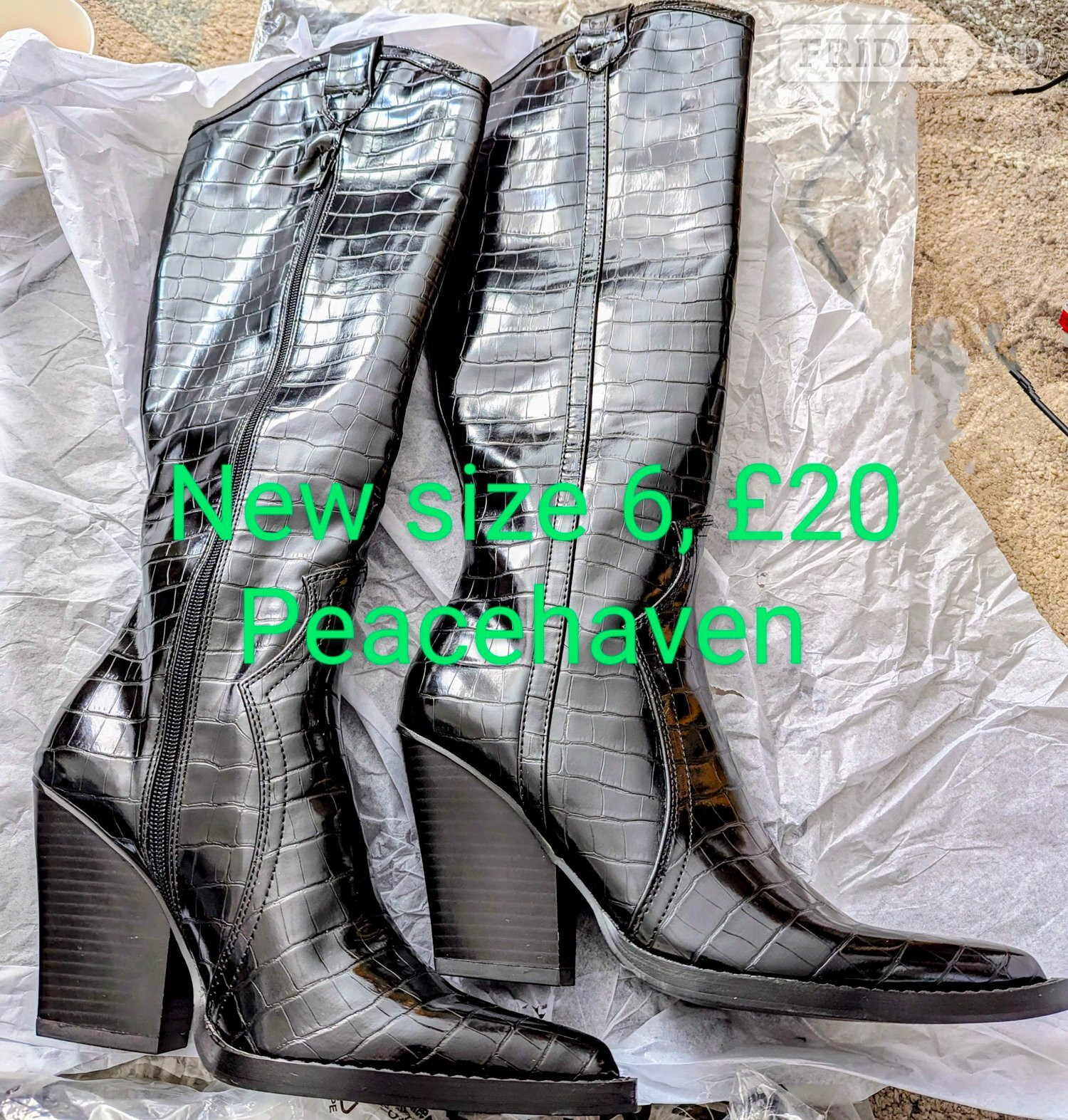Women's new black boots size 6 in Peacehaven