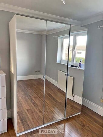 IKEA 3 Door Full Mirrored Wardrobe with Shelves and Drawers
