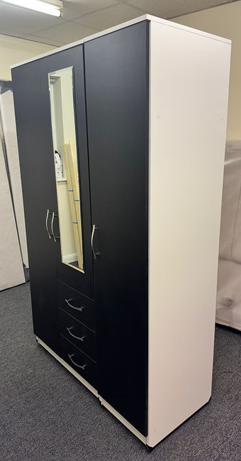 METRO 3 door mirror with 3 drawers - white sides /black doors