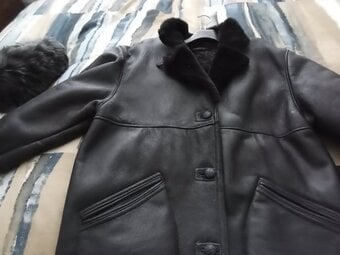 Black sheepskin coat large real 