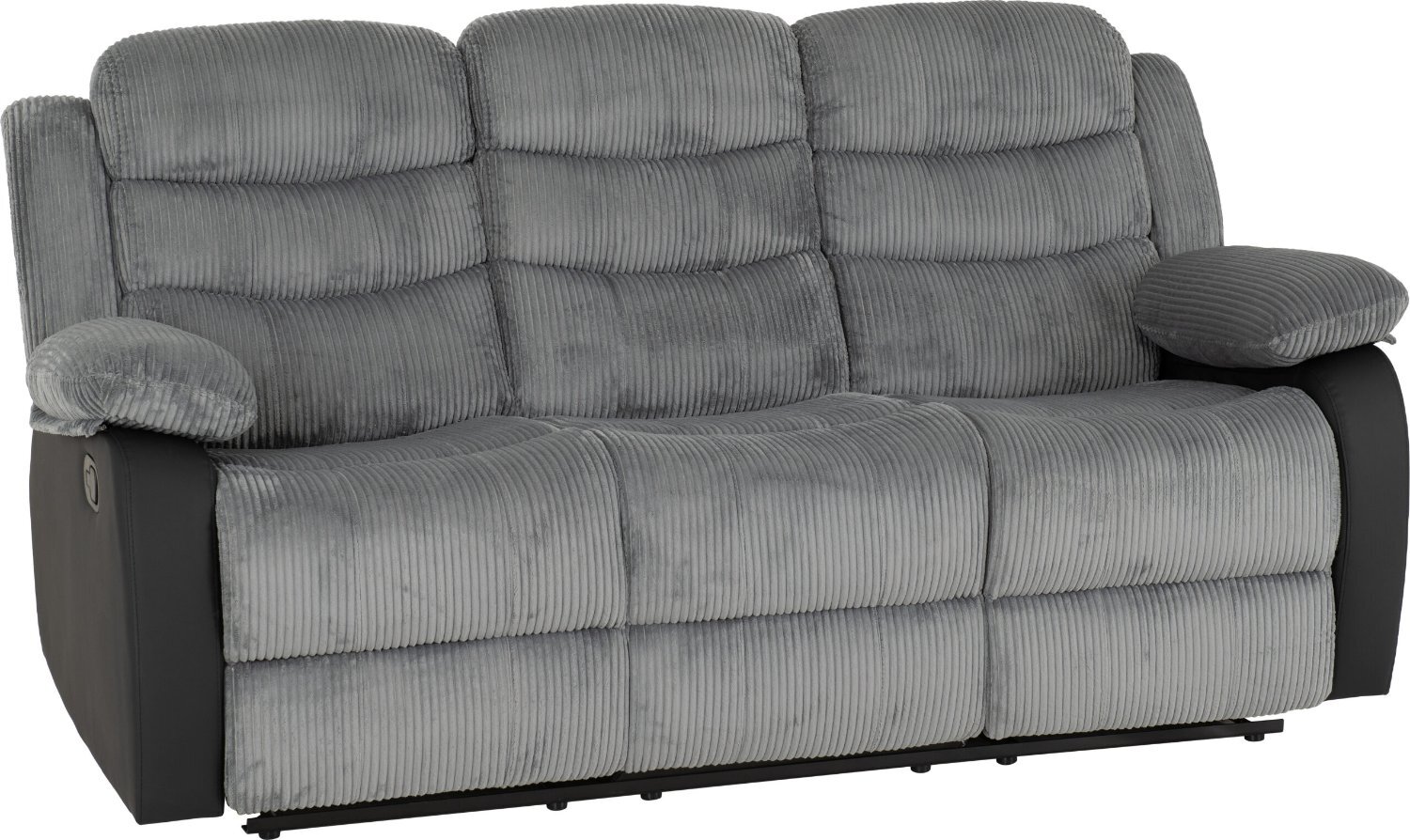 ROMA 3&2 GREY JUMBO CORD & BLACK FAUX LEATHER RECLINER SOFAS 