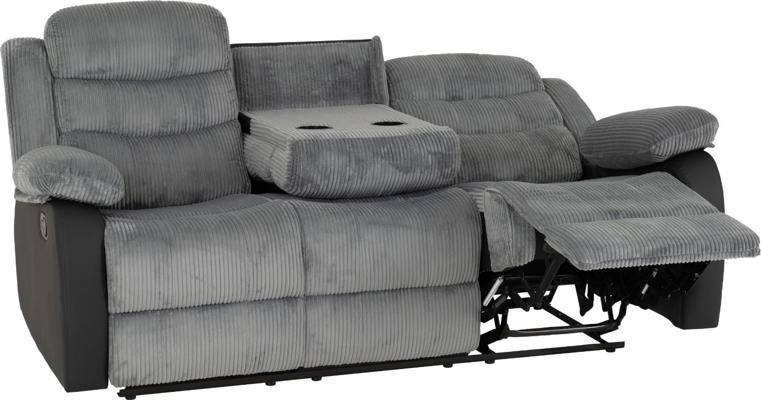 ROMA 3&2 GREY JUMBO CORD & BLACK FAUX LEATHER RECLINER SOFAS  - Furniture in Rotherham