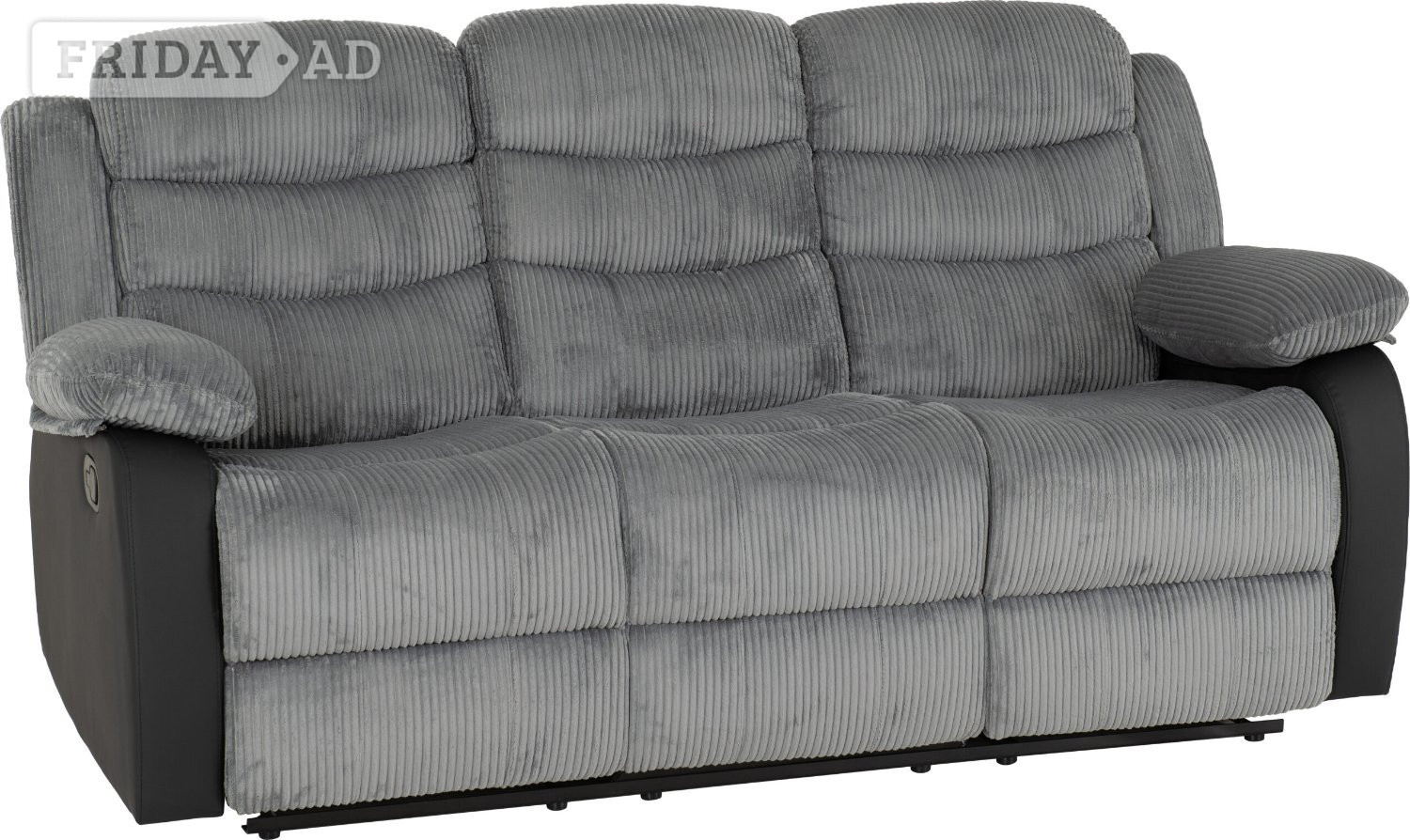 ROMA 3&2 GREY JUMBO CORD & BLACK FAUX LEATHER RECLINER SOFAS 