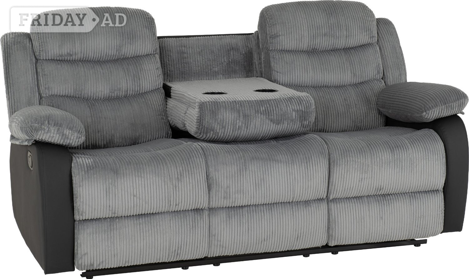 Rotherham ROMA 3&2 GREY JUMBO CORD & BLACK FAUX LEATHER RECLINER SOFAS 