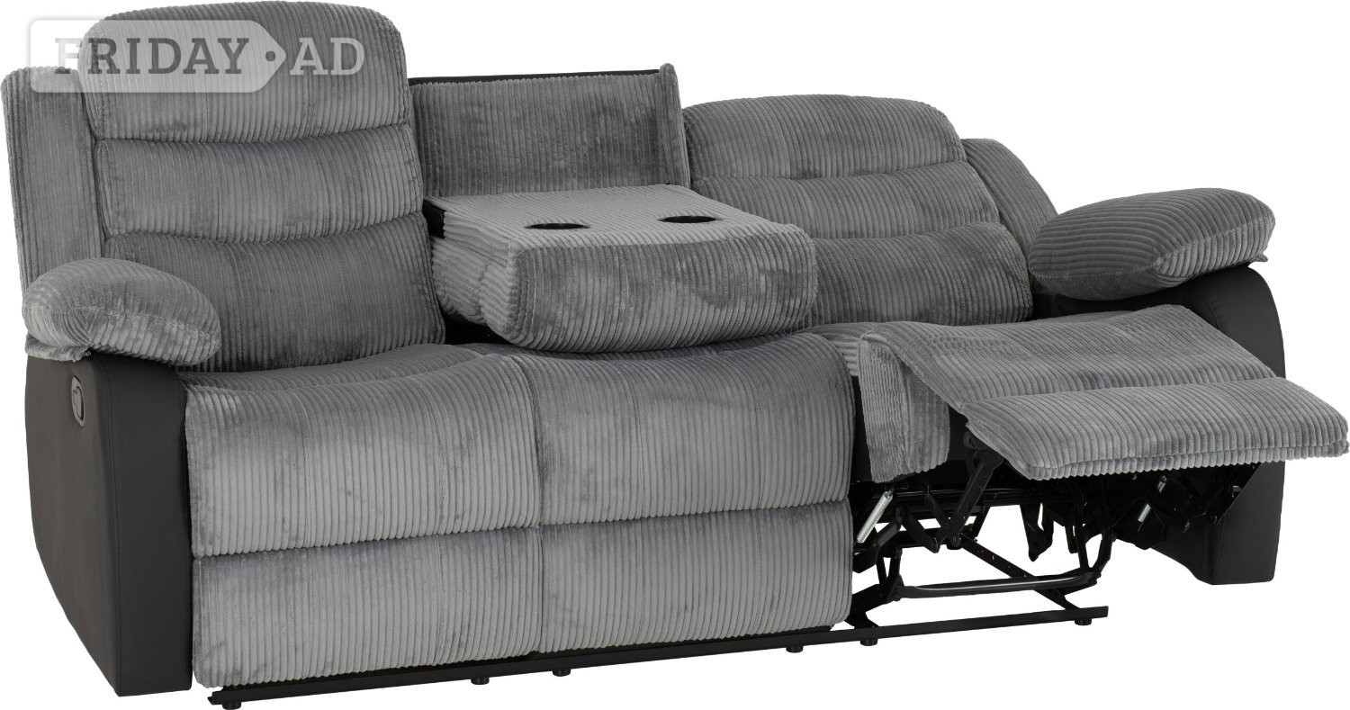 ROMA 3&2 GREY JUMBO CORD & BLACK FAUX LEATHER RECLINER SOFAS  - Furniture in Rotherham