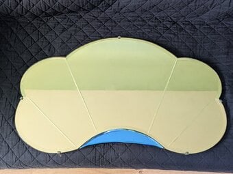 Original 1930s Art Deco Cloud Mirror - Rare Peach & Cobalt Blue G