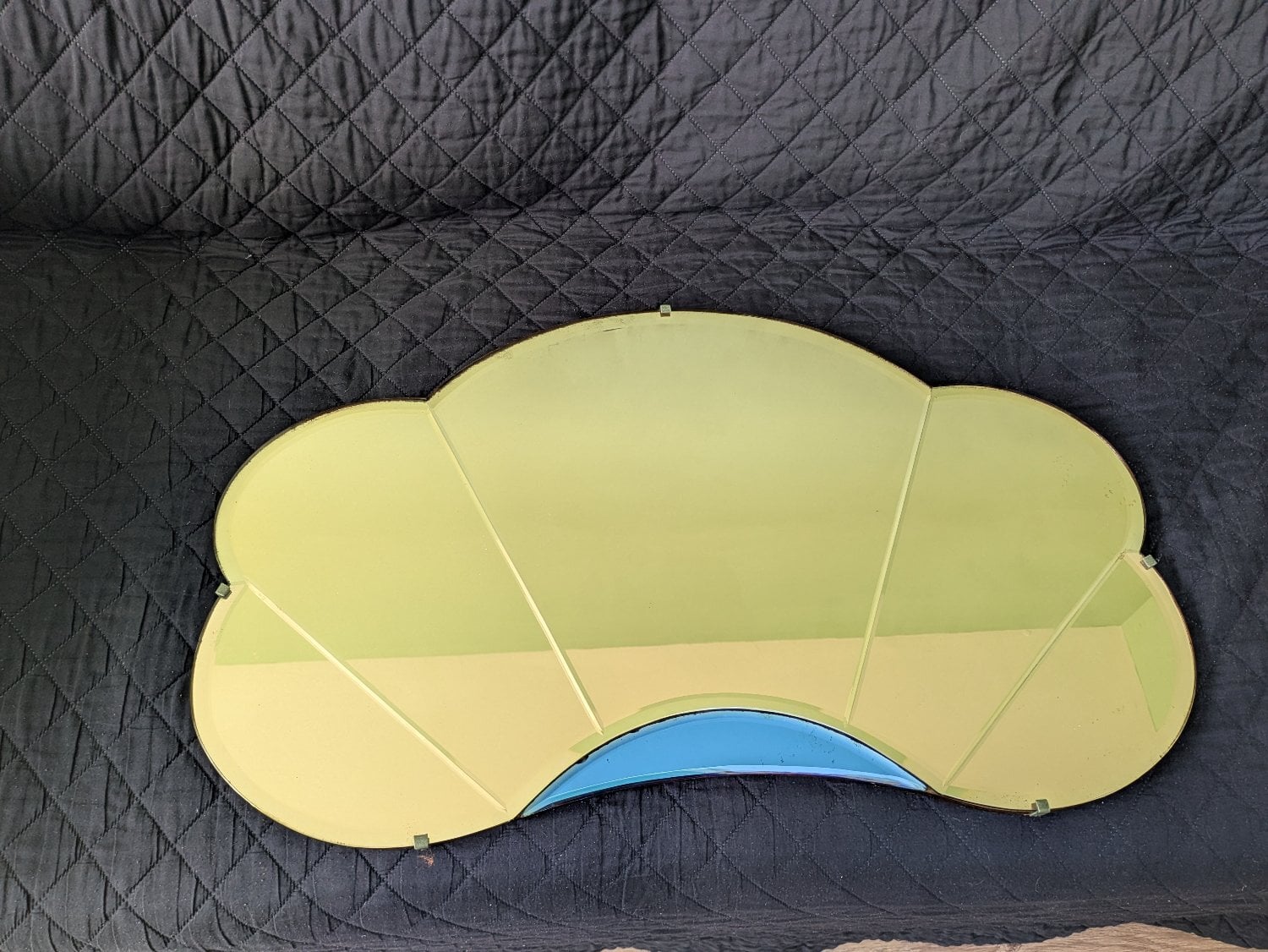 Original 1930s Art Deco Cloud Mirror - Rare Peach & Cobalt Blue G