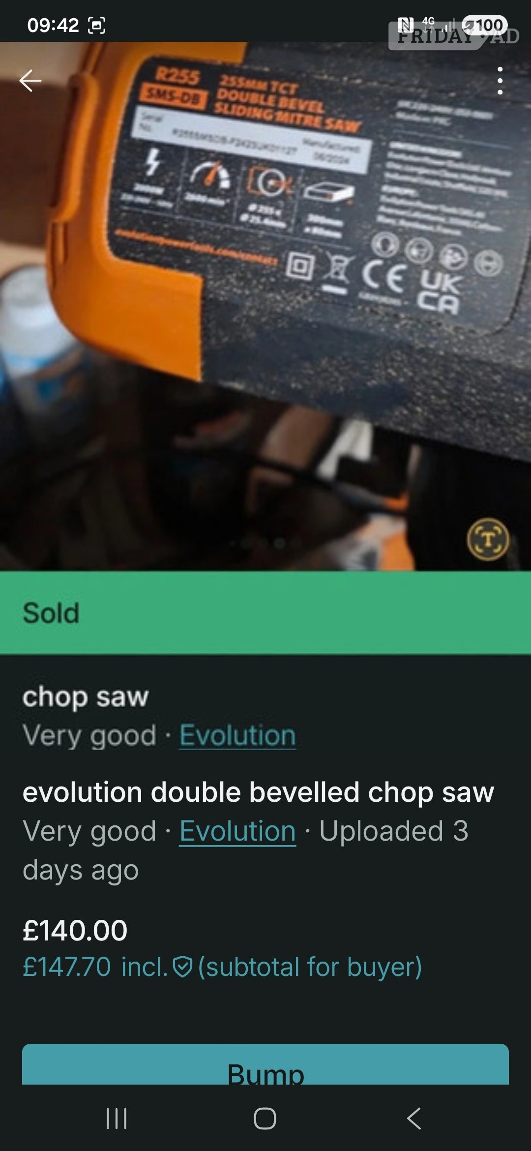 evolution 255mm cut sliding double bevelled chop saw  - DIY in Horsham