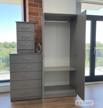 Grey ¬ 2 Door Wardrobe, Chester & Side Unit / Double Door Set !!