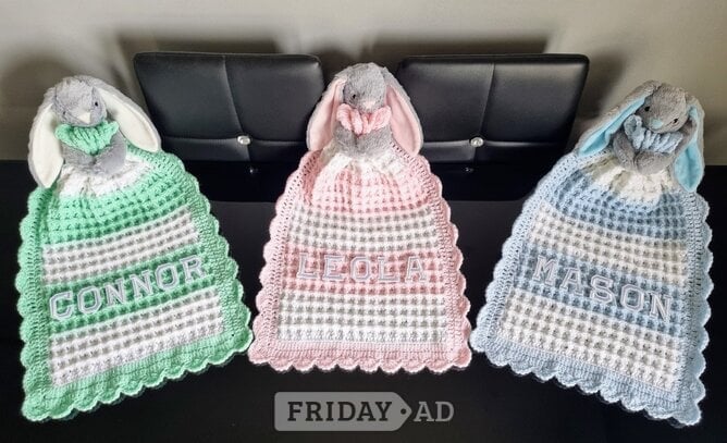 Crochet Baby Comfort Blankets, Personalised, Various colours in Gosport