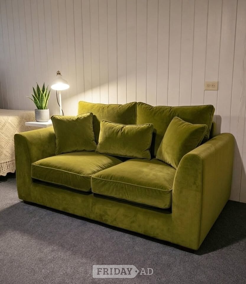 Olive Green 2x Seater Sofa With Pouffe in York