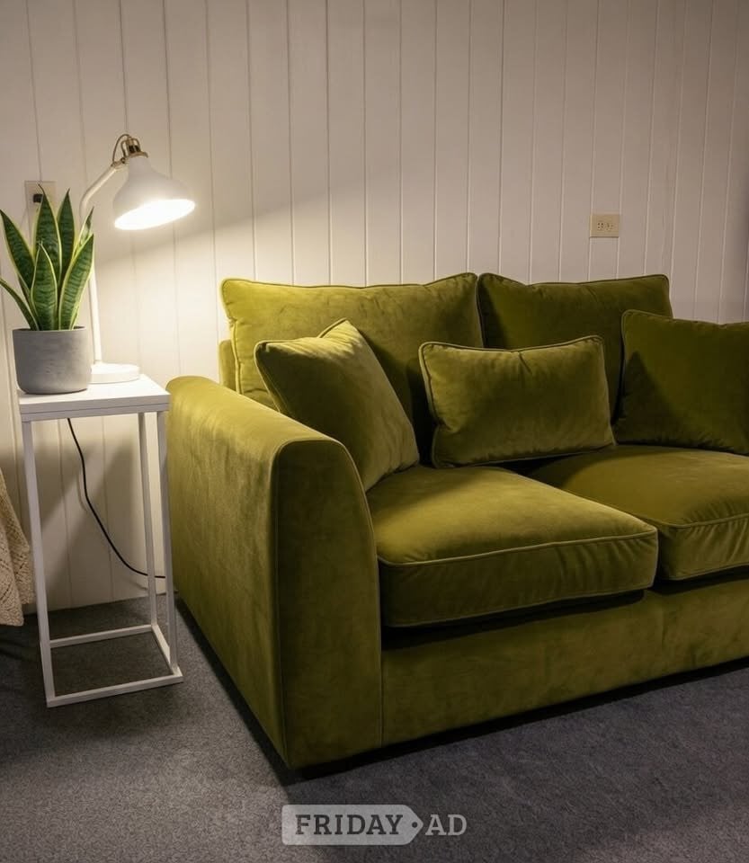 York Olive Green 2x Seater Sofa With Pouffe