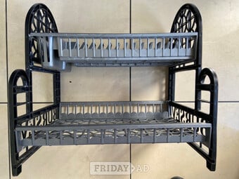 Grey Black kitchen dish drainer 2 tiers rack plates holder cutler