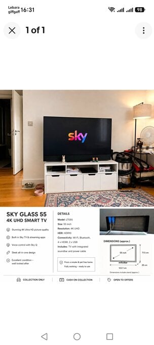 Sky Sky Glass 55in 4K UHD LED HDR Smart TV Wi-Fi Voice Netflix Bl