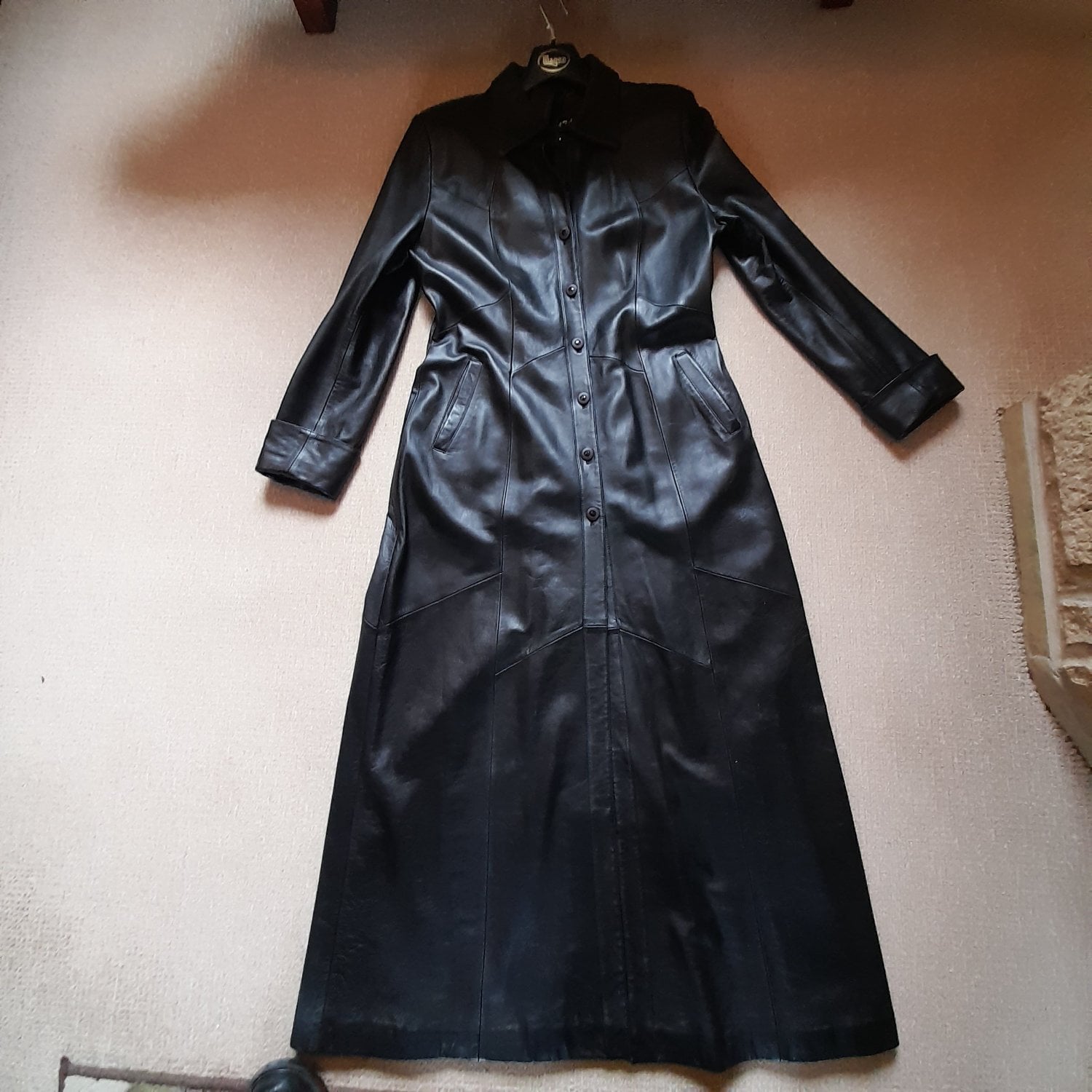 Womans Black leather trench coat