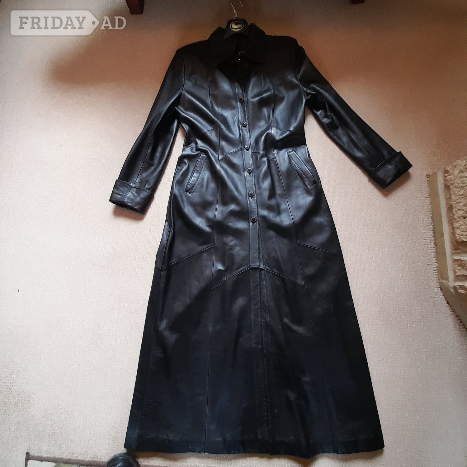Womans Black leather trench coat
