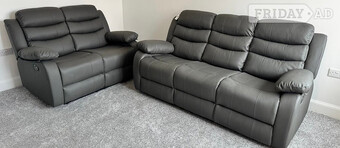 The Roma Grey Faux Leather 3+2 Sofa Set with cup holders