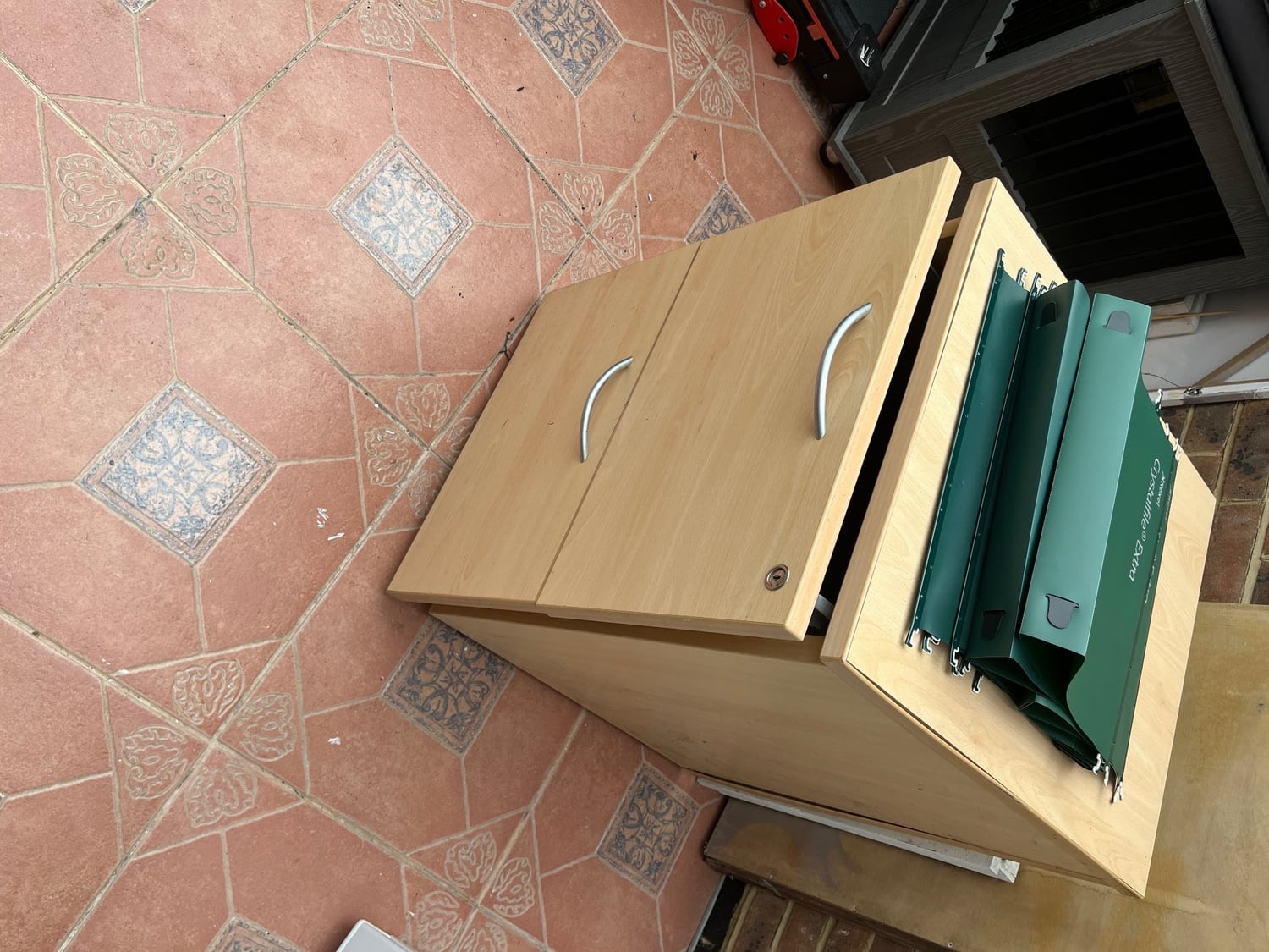 Wooden looking filing cabinet