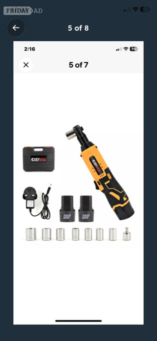 2 Batteries Cordless Right Ratchet 3/8'' 90° 580Nm Electric Power