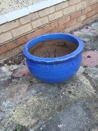 Lovely used Blue Glazed Heavy, Frost Proof, low level Garden Pot