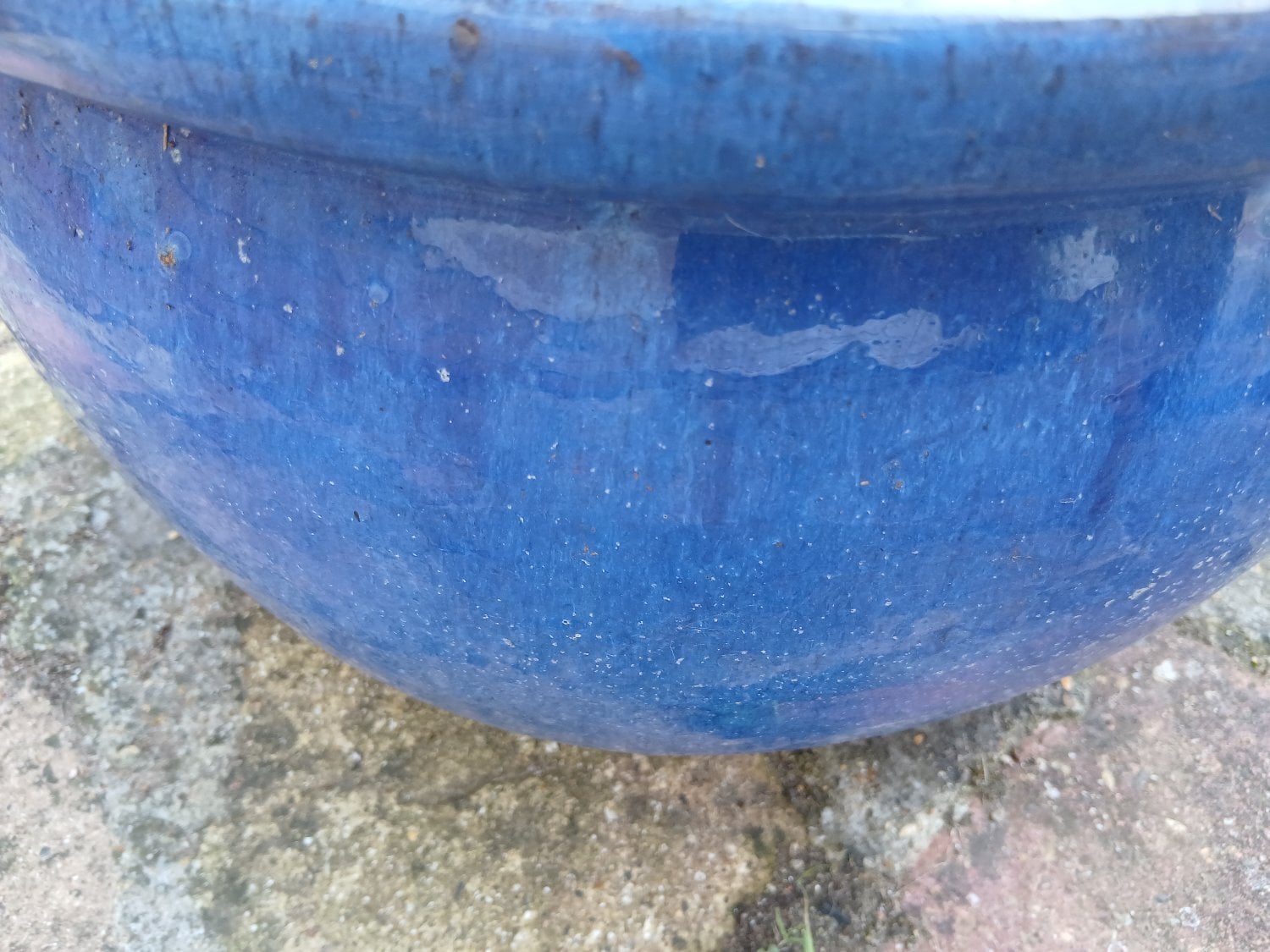 Peacehaven Lovely used Blue Glazed Heavy, Frost Proof, low level Garden Pot