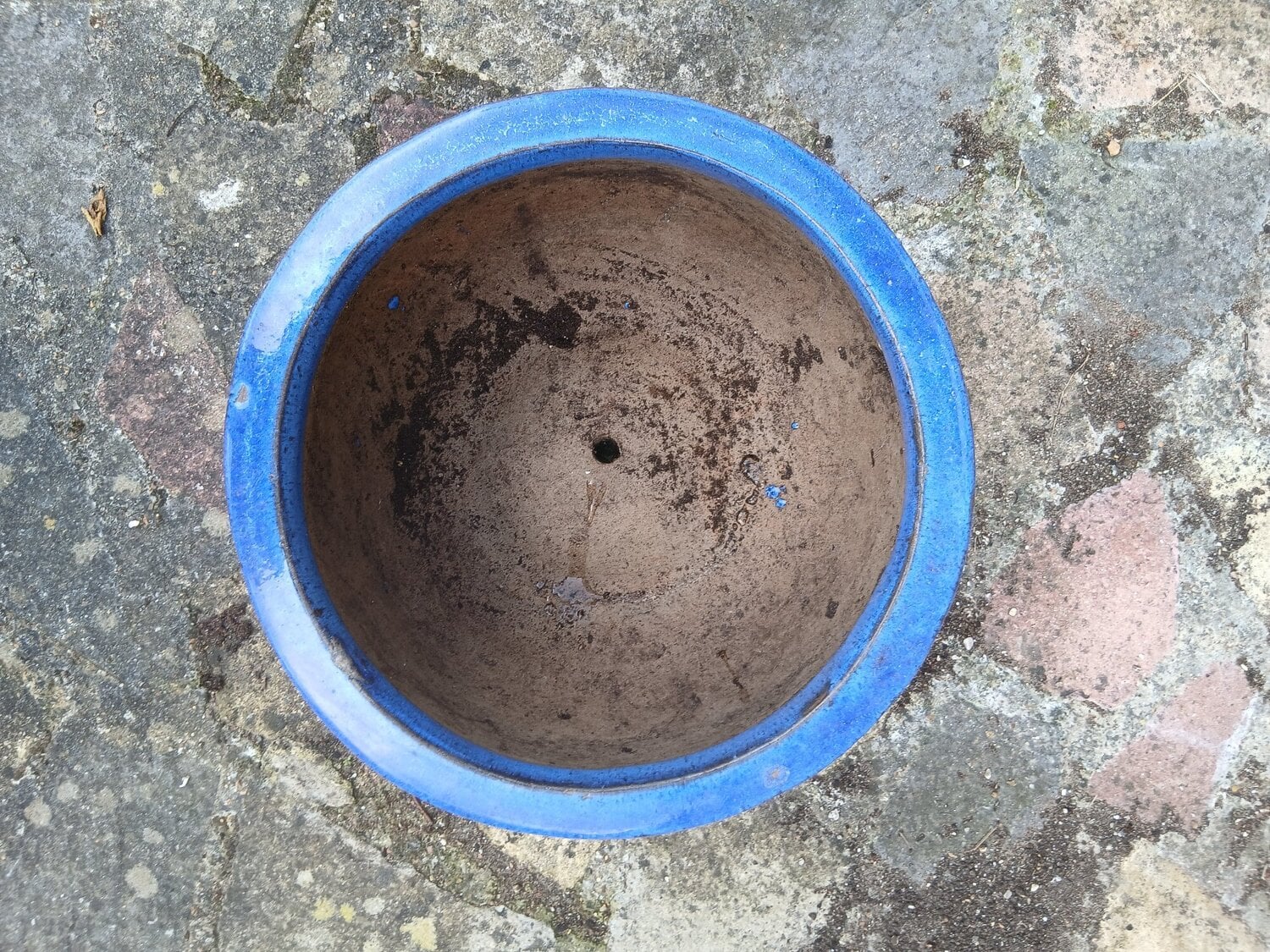 Lovely used Blue Glazed Heavy, Frost Proof, low level Garden Pot