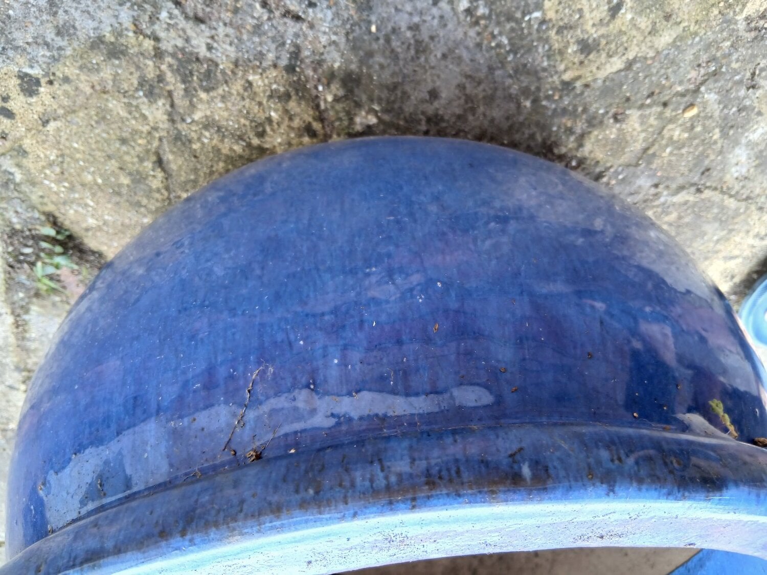 Lovely used Blue Glazed Heavy, Frost Proof, low level Garden Pot - Garden