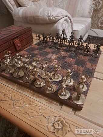 Unique African tribal bronze chess set.