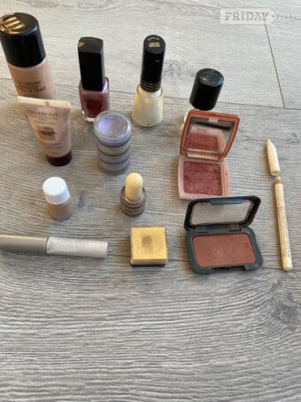 Mix lot of cosmetics including eye shadow, nail whitener, blush, 