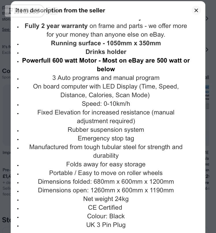 Treadmill Run / walking machine hardly used  - Sports Equipment in Eastbourne