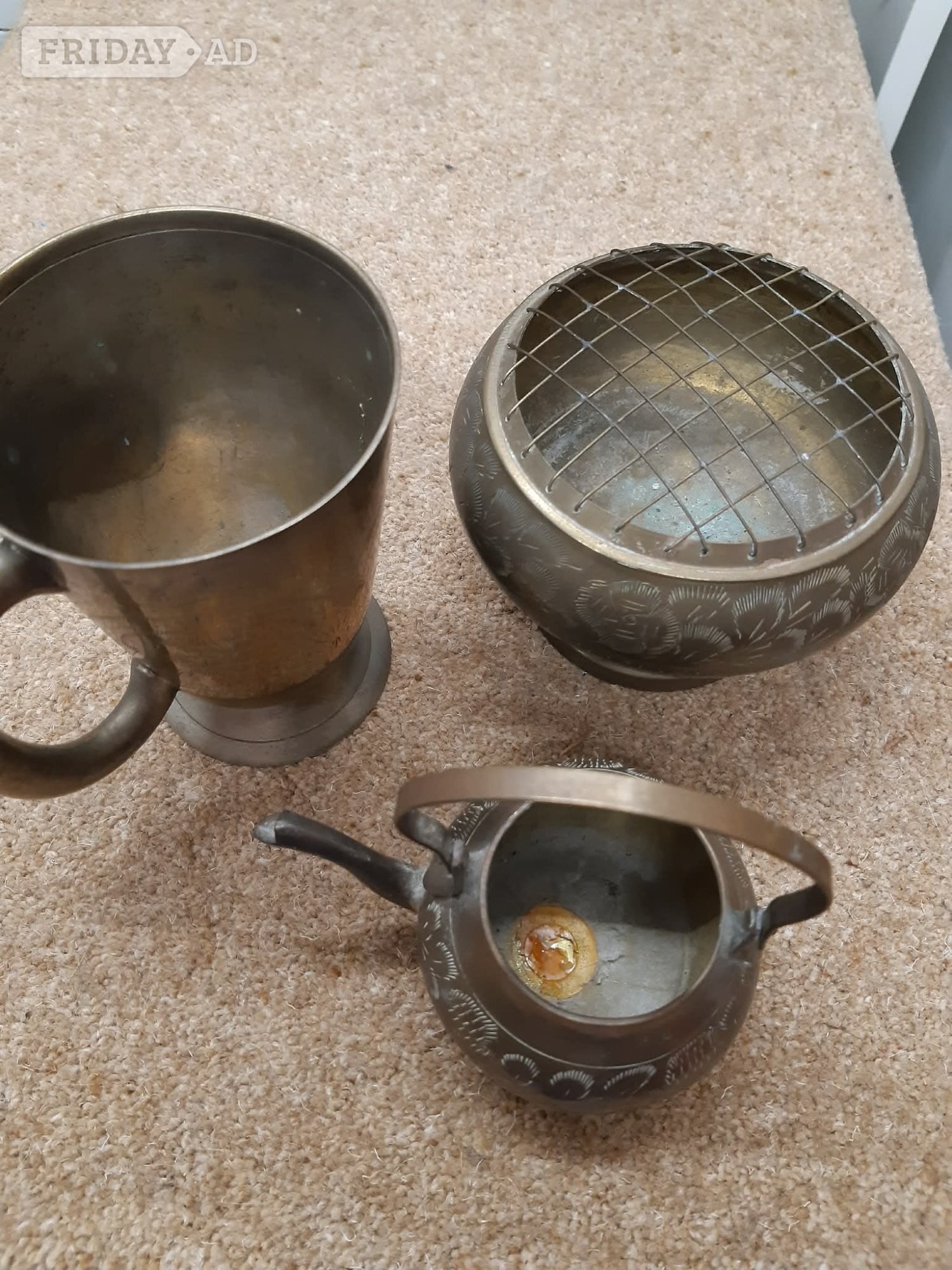 VINTAGE BRASSWARE. MINI KETTLE, POSY BOWL, TANKARD in Bexhill-On-Sea