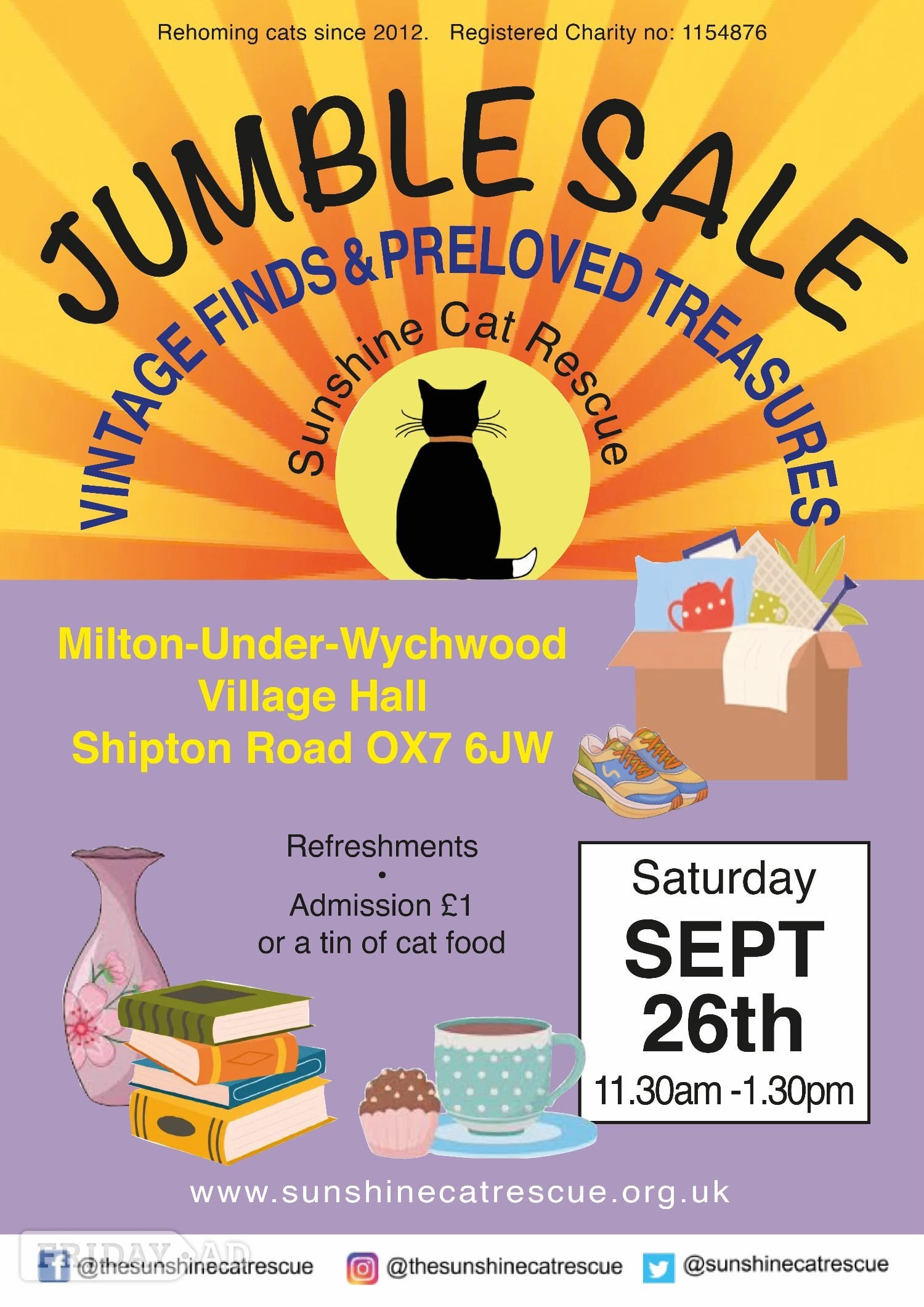 Sunshine Cat Rescue Jumble and Pre-Loved Sale  in Shipton Road Milton-under-Wychwood, OX7 6JW
